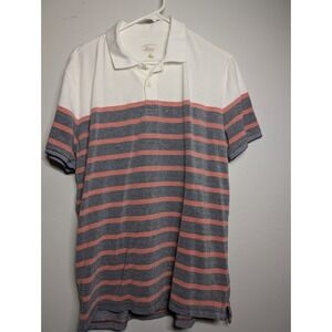 GH Bass Polo Shirt Adult L Pink White Gray Striped Casual Preppy Rugby Mens Y2K